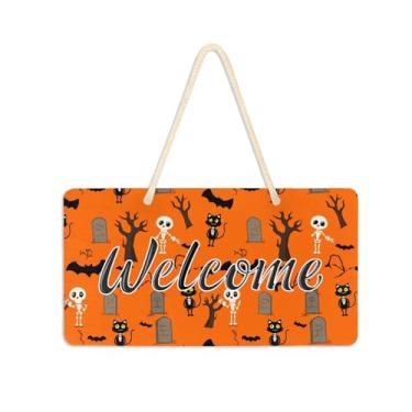 Imagem de Burbuja Placa de boas-vindas de esqueletos divertidos para porta da frente, placa de boas-vindas de PVC para decoração de férias, 15 x 28 cm