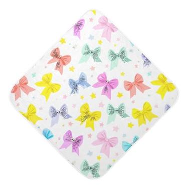 Imagem de Burbuja Toalha de banho de bebê com laços coloridos pastel - Toalha com capuz de musselina macia e absorvente para recém-nascido, 76 x 76 cm