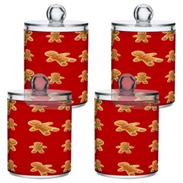 Imagem de STAYTOP 4 frascos de boticário Qtip para banheiro com etiquetas – Recipiente de armazenamento Qtip de plástico transparente para bola de algodão, cotonete, grão de café e pão de gengibre de Natal
