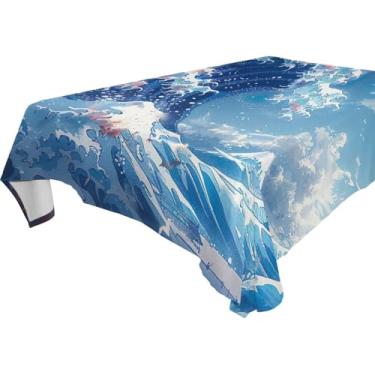 Imagem de YETTASBIN Toalha de mesa quadrada com ondas do mar, à prova d'água, resistente a rugas, lavável para piquenique, jantar, férias, cozinha, festa, decoração, 137 x 137 cm