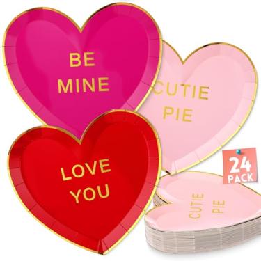 Imagem de Suclain 24 peças de pratos de papel para o dia dos namorados, 24 cm, pratos de papel em forma de coração, descartáveis, utensílios de mesa para festa de dia dos namorados, para aniversário, casamento