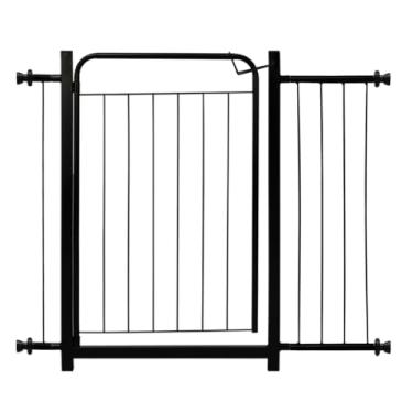 Imagem de Portão Para Cachorro Cercado Pet Criança Bebê Grade Proteção Portas Parede Segurança Vários Tamanhos (Preto, Portão com 1 ext. de 20cm e 1 de 05cm)