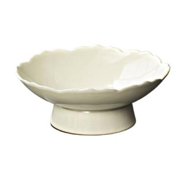 Imagem de Fruteira Fruteira de cerâmica em formato de lótus, estilo retrô, com acabamento esmaltado, prato decorativo tradicional e moderno para decoração de casa. Decoração de mesa(Beige)