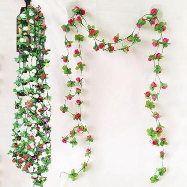 Imagem de 230 cm flores artificiais 33 cabeças, videira, flor falsa para decoração de casa, casamento, jardim, exterior, enfeite de vime, 1 peça (rosa vermelha)