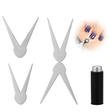 Imagem de 4pcs Íman Nail Art Olho Gato Set, Íman Verniz Gel Olho Gato e Ferramenta Guias Forma Tesoura para Efeito French & V-Line, Perfeito para DIY Casa Salão Estúdio Manicure