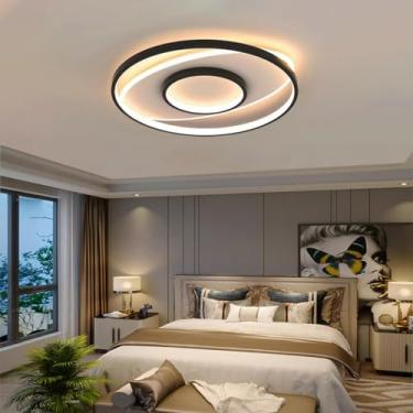 Imagem de Luminária de teto LED moderna em metal preto com intensidade regulável para sala de estar, com controle remoto. Luminária de teto de 40W em estilo nórdico para cozinha, sala de jantar e escr