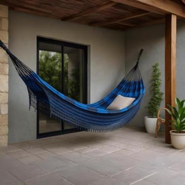 Imagem de Rede de Dormir Casal Reforçada 4,50m Luxo Confortável para Descanso(Azul e Preto)