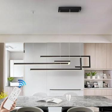 Imagem de Luminária pendente moderna de LED, estilo simples, dimerizável, em alumínio, com altura ajustável, estilo lustre linear para sala de jantar, iluminação interna, decoração para cozinha, ilha