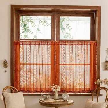 Imagem de Sutuo Home Boho Cortinas de janela de cozinha para armário e máquina de lavar louça, cortinas de renda transparente para decoração de Halloween, 127 x 91 cm, 2 painéis terracota