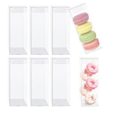 Imagem de Haploon 100 caixas de lembrancinhas transparentes para petiscos, caixas de presente retangulares de plástico de 5 x 5 x 15 cm, caixa macaron transparente para casamento, festa de Natal, aniversário