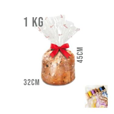 Imagem de Kit Saco Panetone 14x23 cm 100g com 10 Unidades e Fita Cetim 4mm x 10m