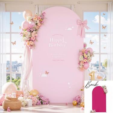 Imagem de Capa de fundo de arco rosa 1,8 m para festa de casamento, cenário elástico, para chá de bebê, chá de panela, aniversário, elastano, rosa-choque