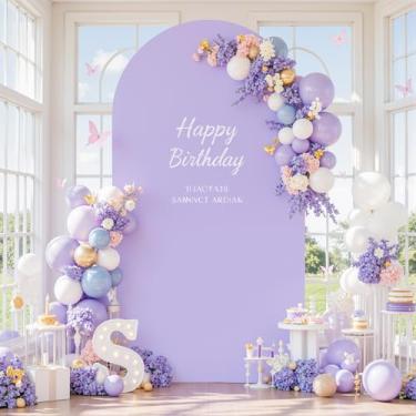 Imagem de Capa de fundo de arco roxo creme, 1,8 m, para festa de casamento, cenário elástico, para chá de bebê, chá de panela, aniversário, elastano, lavanda, lilás, arco