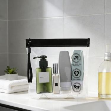 Imagem de Bolsa de higiene pessoal transparente aprovada pela TSA, bolsa de líquidos reciclável com cordão e cordão, pacote com 4