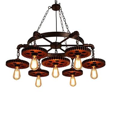 Imagem de RAUGAJ Lustres, pendurar para pendurar industrial, luzes E27 industriais vintage, altura ajustável para loft bar, sala de jantar, engrenagem de metal, decoração de teto
