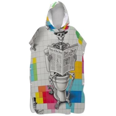 Imagem de Joisal Esqueleto Humorístico Morto Engraçado Surf Poncho Trocador Roupão para Adultos Leve Masculino Poncho com Capuz Praia Banho Toalhas com Capuz