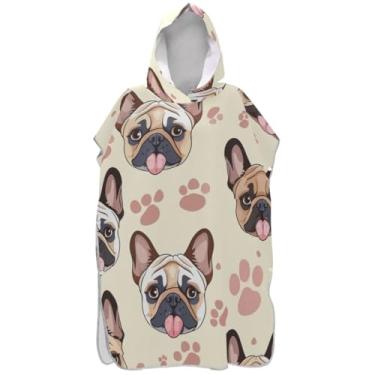 Imagem de Joisal Poncho de surf leve trocador para adultos toalha de natação com capuz bonito buldogue francês ponchos femininos com capuz