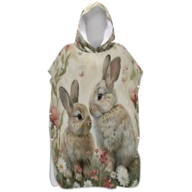 Imagem de Joisal Spring Bunnies Poncho de Surf Coelho da Páscoa para Trocador Adulto Toalha de Banho com Capuz Toalha de Banho Leve Feminina Ponchos com Capuz