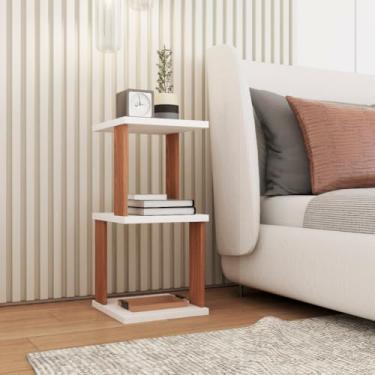 Imagem de Quarto Mesinha De Cabeceira, Elegante E Minimalista(Branco + Freijó)