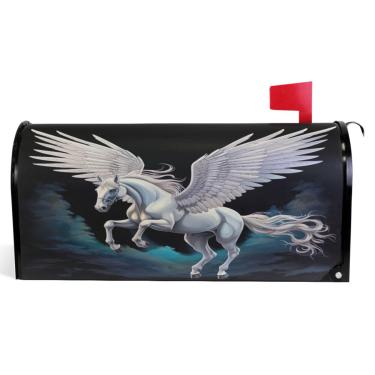 Imagem de TSENQUE Capas magnéticas decorativas para caixa de correio com asas de unicórnio brancas para outono, caixa de correio, vinil, férias, à prova de intempéries, decoração de caixa de correio, tamanho
