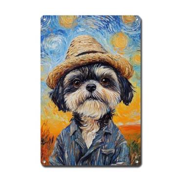 Imagem de Ymyoo Placa de lata decorativa para presente Shih Tzu Dog com estilo de fazendeiro para decoração de parede de sala de estar doce e decoração de pátio encantadora fácil de instalar, resistente à
