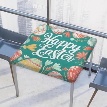 Imagem de hongjinglin Toalha de mesa quadrada para uso ao ar livre com borda elástica justa toalha de mesa de Páscoa limpa para decoração de cozinha e pátio interno externo para mesas de 86 x 86 cm Z (194)