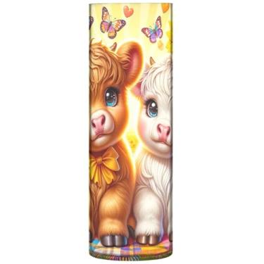 Imagem de Vasos cilíndricos de animais de vaca das terras altas florais para centros de mesa, vaso redondo de plástico, peças centrais de mesa com estampa floral, 30 x 9,9 cm