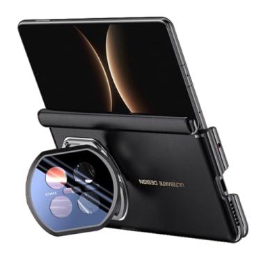 Imagem de POYUFRG Capa magnética para Huawei Mate X7, capa de proteção de dobradiça de couro galvanizado de luxo com capa de suporte de lente de metal, preta, Mate X7