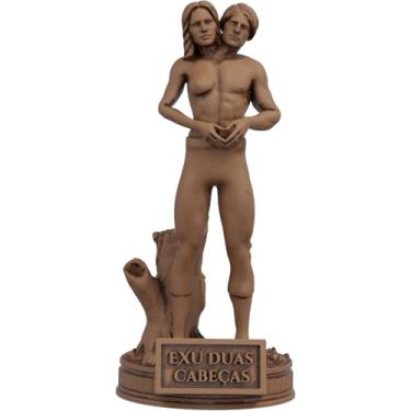 Imagem de Estátua Exu Duas Cabeças Umbanda Candomblé (Cor Madeira)