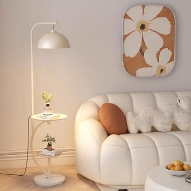 Imagem de Luminária de chão com 2 mesas redondas, luminárias de chão em metal polido, luminária vertical ajustável, luminárias altas multifuncionais, luminárias de canto para sala de estar, base de má