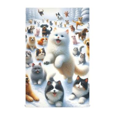 Imagem de Lindo cachorro gato animais de inverno toalha de chá de mão conjunto de toalhas de prato bonito decoração de cozinha panos de lavar louça absorventes secagem rápida 45 x 71 cm, 1 pacote