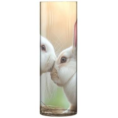 Imagem de Vasos de flores decorativos cilíndricos coelhos amor beijo dia dos namorados vaso de flores alto plástico personalizado floral decoração de mesa moderna, 30 cm x 9,9 cm