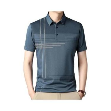 Imagem de Camisas polo coreanas para homens, camisas casuais de manga curta slim
