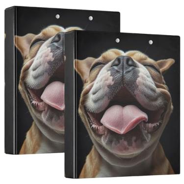 Imagem de Fichários personalizados engraçados para buldogue sorridente de 3,8 cm, 3 anéis, comporta 200 folhas, pastas, anel redondo fofo, fichário de escritório, 31,5 x 27 x 6 cm, pacote com 2
