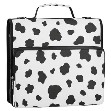 Imagem de Bolsa organizadora de fichário com zíper preto e branco com alça, 3 anéis de 3 anéis, pasta de portfólio de anéis em D de 3 cm comporta 500 folhas para escola ou escritório