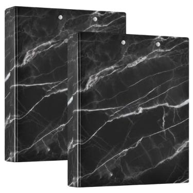 Imagem de Fichários de 3 anéis de mármore preto de 3 cm comporta 200 folhas, pastas florais, portfólio, fichário redondo, 31,5 x 27 x 6 cm, 1 pacote