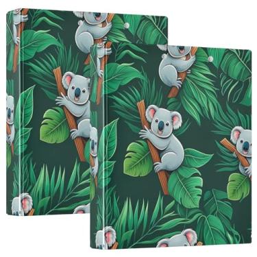 Imagem de Fichários personalizados com 3 anéis tropicais verdes com árvores de coalas 3 cm, comporta 200 folhas, 3 pastas de anéis, fichário de apresentação de anel redondo, 31,5 x 27 x 6 cm, pacote com 2