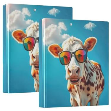 Imagem de Cool Vibe Vaca Verão 3 anéis fichários de 3,5 polegadas comporta 200 folhas de pasta floral animal caderno anel redondo fichário de receitas, 31,5 x 27 x 6 cm, pacote com 2
