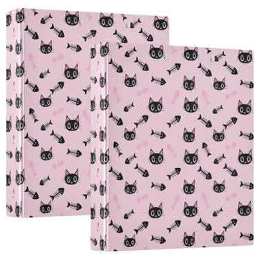 Imagem de Fichário fofo de gato preto de 3,8 cm, 3 anéis, comporta 200 folhas, lindo anel floral, redondo, agenda, fichário, 31,5 x 27 x 6 cm, 1 pacote