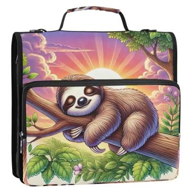 Imagem de Fichários divertidos de 3,8 cm, 3 anéis, resistente, fofo, preguiça dormindo, com zíper, organizador de fichário para 500 folhas com alça de ombro para escola