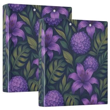 Imagem de 3 anéis de flores roxas para fichários de 3 cm comporta 200 folhas, pastas fofas para cadernos, fichário com anel redondo, 31,5 x 27 x 6 cm, 1 pacote