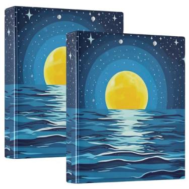 Imagem de Fichários minimalistas, noturnos, oceano, lua, 3 argolas, 200 folhas, anel redondo, 31,5 x 27 x 6 cm, 1 pacote