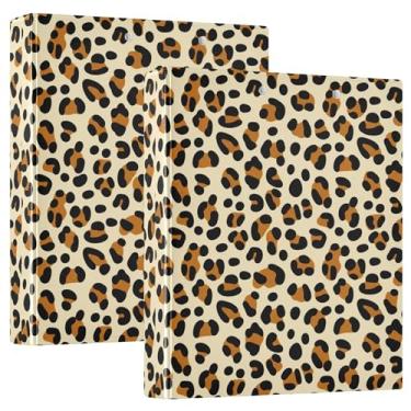 Imagem de Fichários personalizados com estampa de leopardo, preto, marrom, 3 anéis, comporta 200 folhas, 3 pastas de anéis, fichário redondo, 31,5 x 27 x 6 cm, pacote com 2