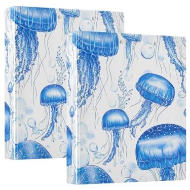 Imagem de Fichários personalizados fofos de água-viva azul de 3 cm com 3 anéis para 200 folhas, pastas, portfólio, impressão, anel redondo, 31,5 x 27 x 6 cm, 1 pacote