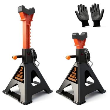 Imagem de SENKEYFE Suportes de tomada de 3 toneladas (3 kg) com barras transversais, trava de pino duplo, capa de borracha, base de pé grande, altura ajustável de 30,5 a 40,6 cm, suportes de macaco de carro