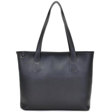 Imagem de Bolsa Tote Feminina em Couro Sintético, Alça Dupla, Preta, Design Clássico (preto)