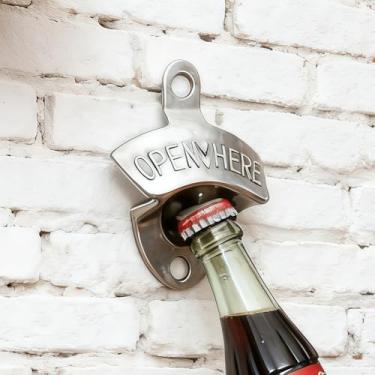 Imagem de 1 peça de parede de ferro fundido rústico - abridor de garrafas: design de metal elegante, ideal para casa, bar e cozinha (prateado)