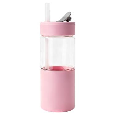 Imagem de Zenbo Copo de água de vidro de 590 ml com tampa de silicone e canudo durável, manga protetora de silicone, xícara de café gelada reutilizável para casa, escritório e viagens, copos de smoothie