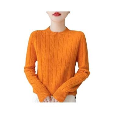 Imagem de Suéter De Lã Feminino Outono Inverno Gola Redonda Manga Longa Moda Cor