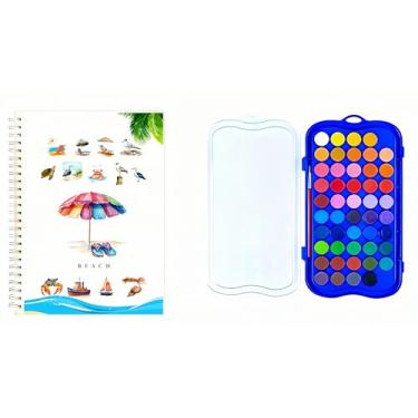 Imagem de Kit de pintura em aquarela, equipado com pincéis de tinta aquarela de 12 cores, kit de pintura em aquarela para iniciantes (48 cores - praia)